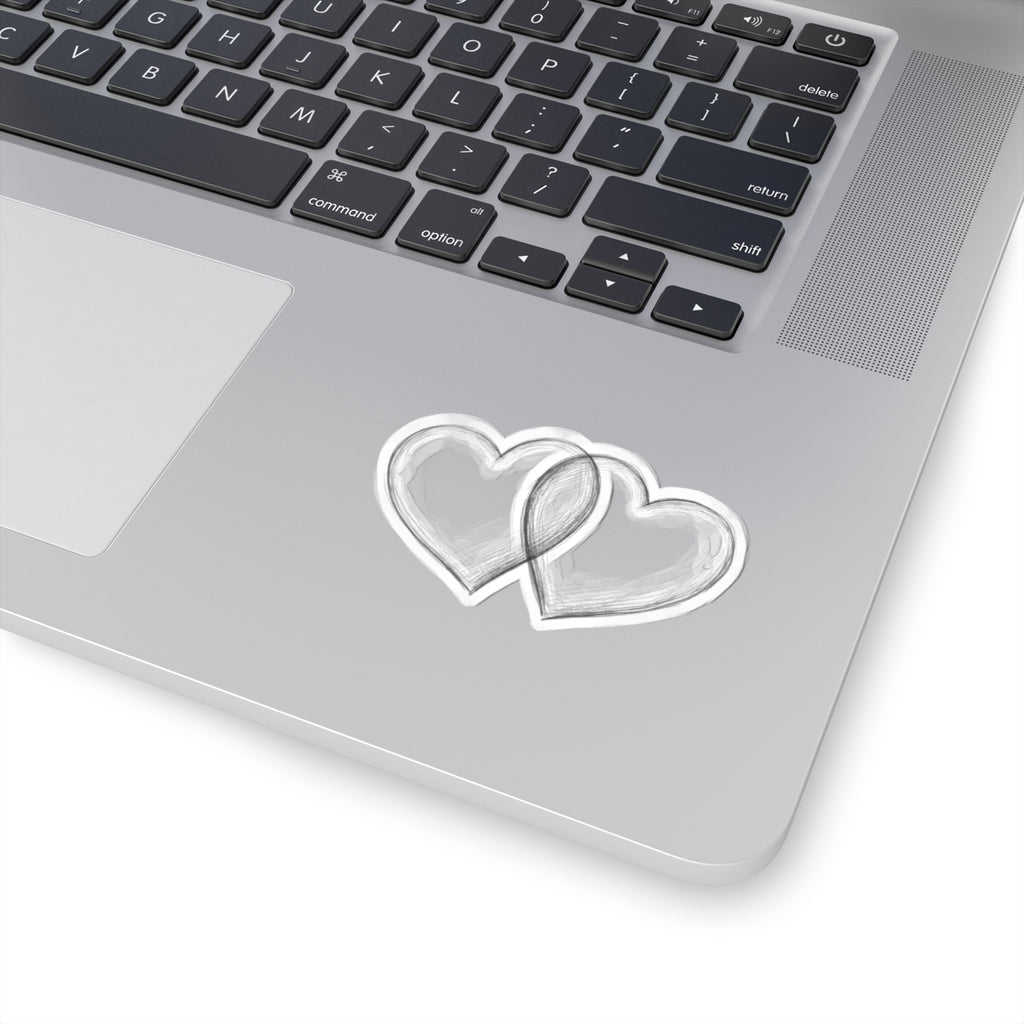 Overlapping Hearts Kiss-Cut Sticker — Minimal Hand-Drawn Double Heart Decal