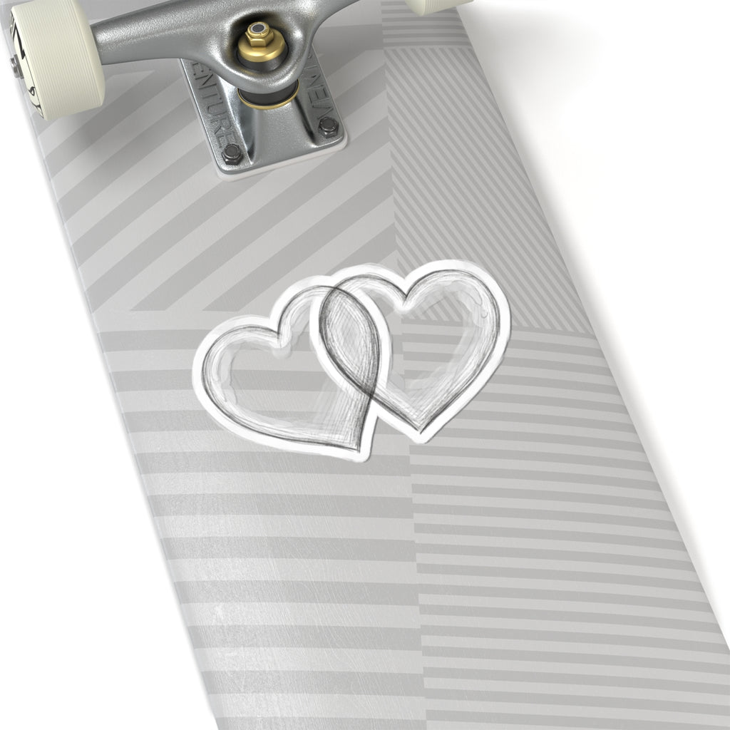 Overlapping Hearts Kiss-Cut Sticker — Minimal Hand-Drawn Double Heart Decal