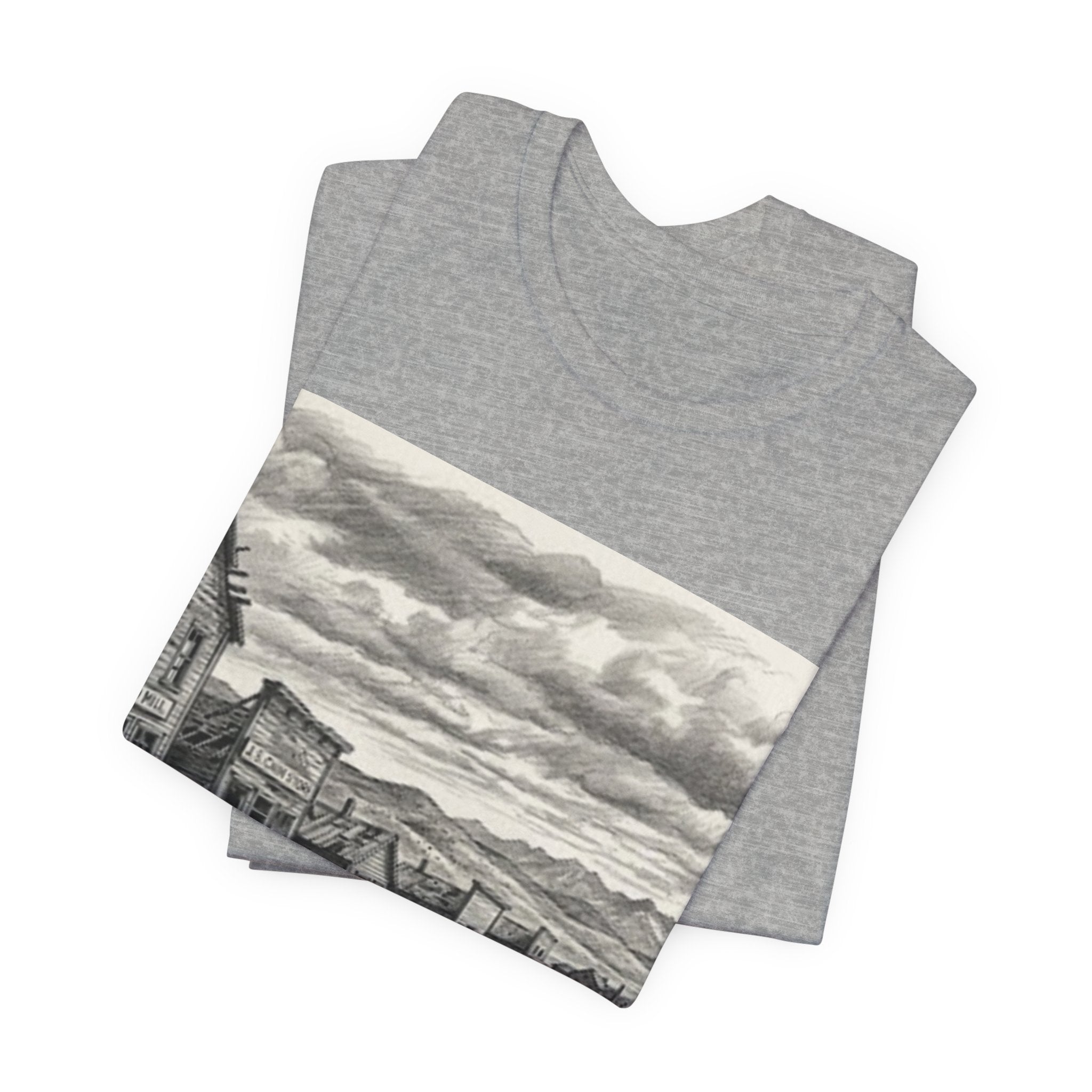 Western Ghost Town Sketch T‑Shirt — Vintage Old West Illustration Tee
