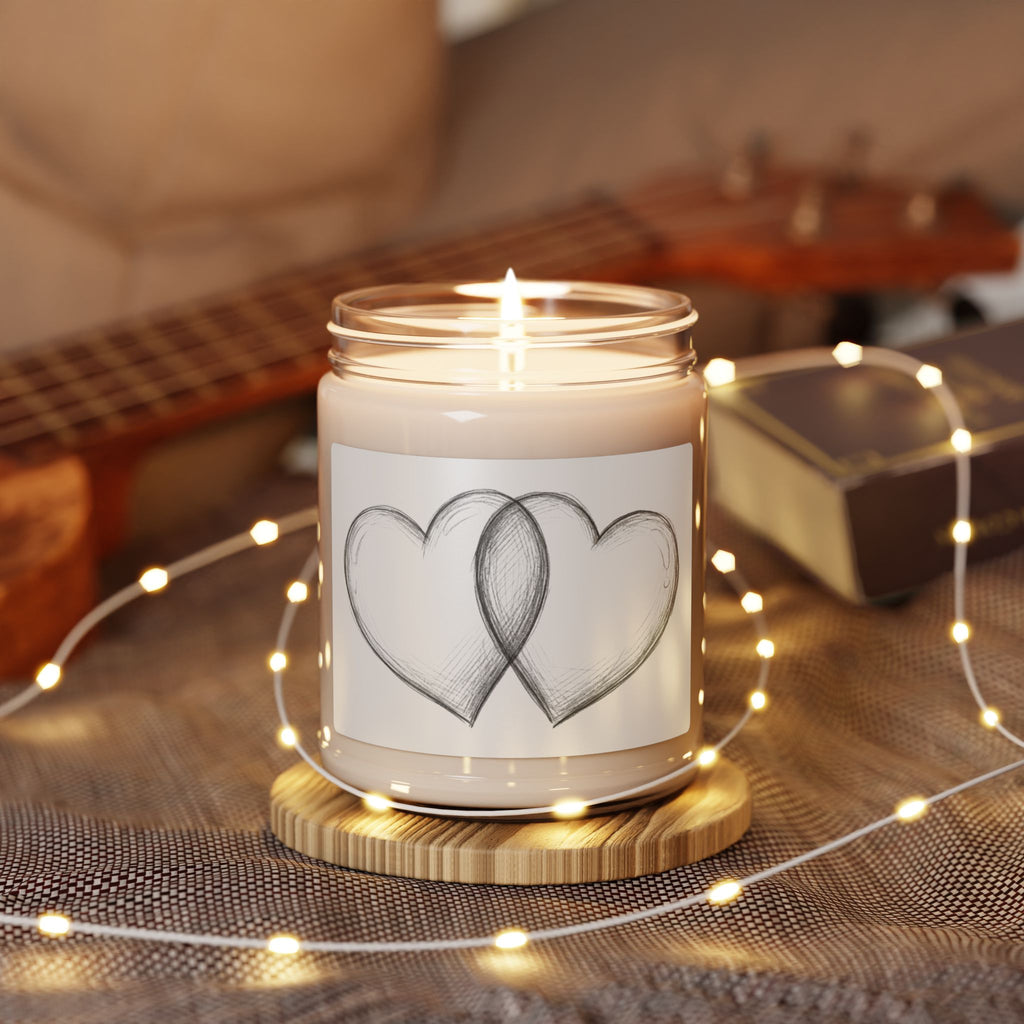 Soy Candle — Hand-Drawn Interlocking Hearts Scented Candle, 9oz (Romantic Gift)