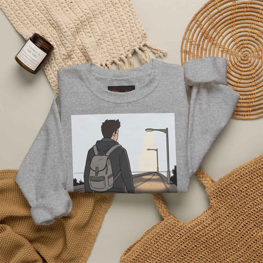 Time For Me Crewneck Sweatshirt — Reflective Teen Backpacker Graphic