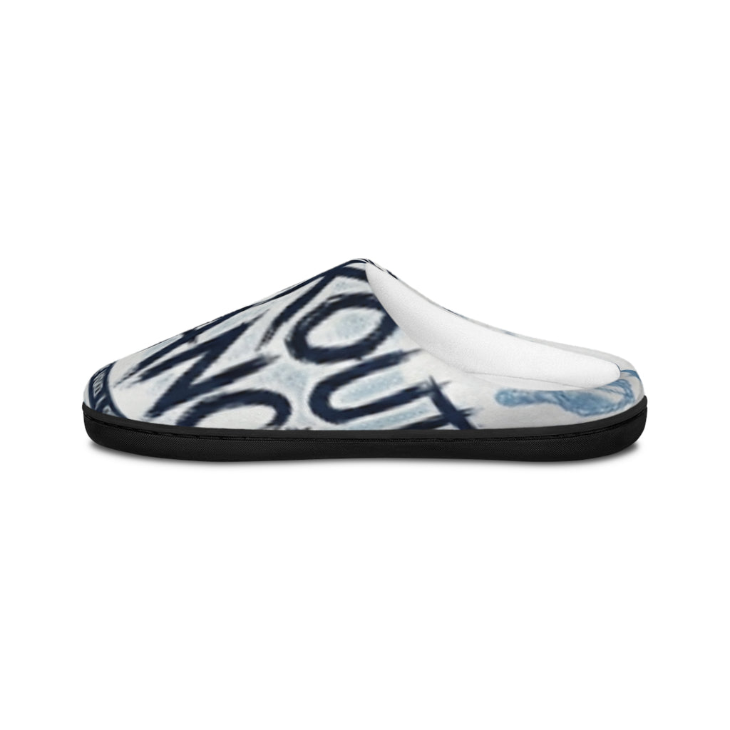 Mens Indoor Slippers - Bold Script 'LACKOFAMAN' Blue Graphic Cozy House Slippers