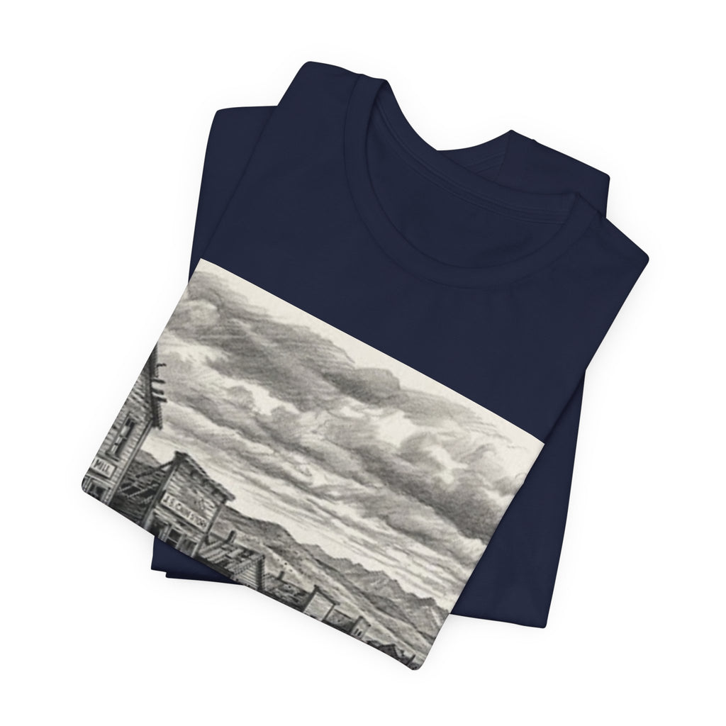 Western Ghost Town Sketch T‑Shirt — Vintage Old West Illustration Tee