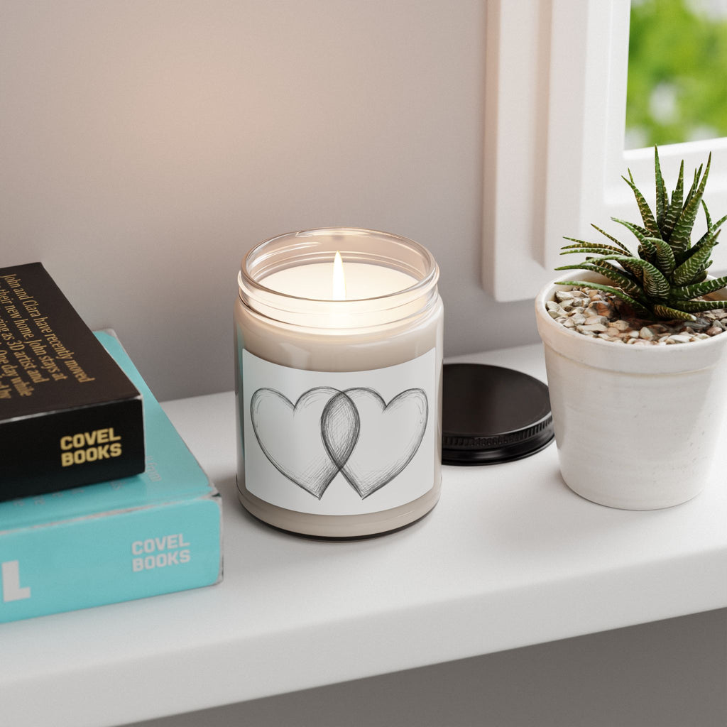 Soy Candle — Hand-Drawn Interlocking Hearts Scented Candle, 9oz (Romantic Gift)