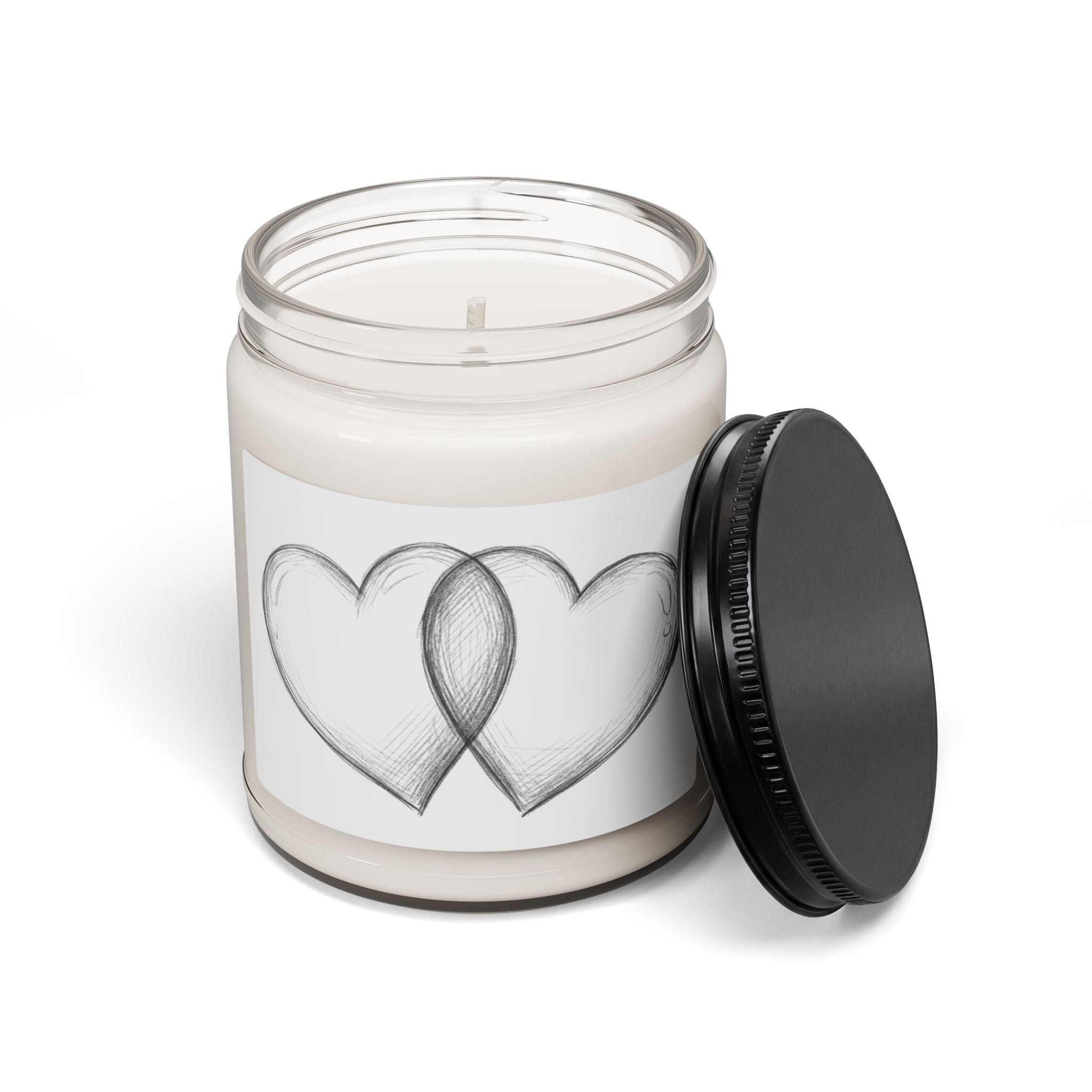 Soy Candle — Hand-Drawn Interlocking Hearts Scented Candle, 9oz (Romantic Gift)