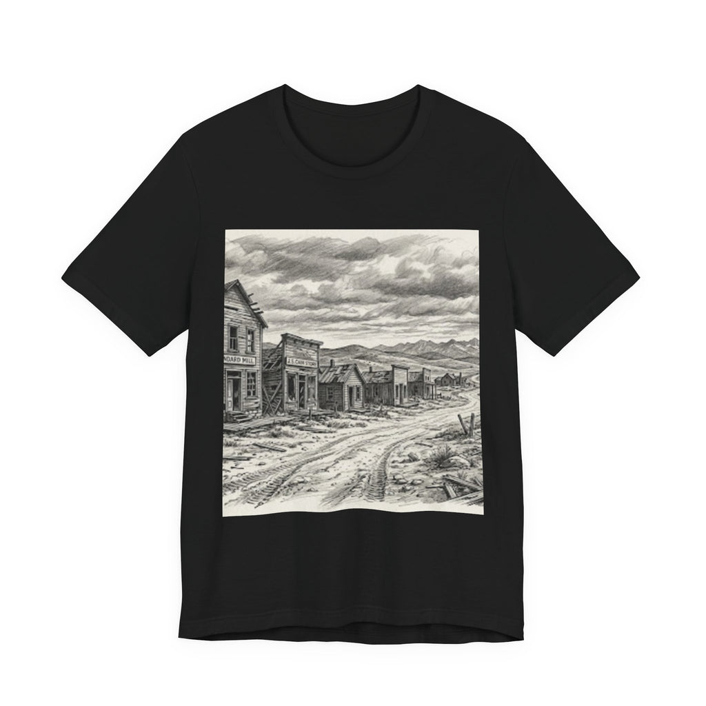 Western Ghost Town Sketch T‑Shirt — Vintage Old West Illustration Tee