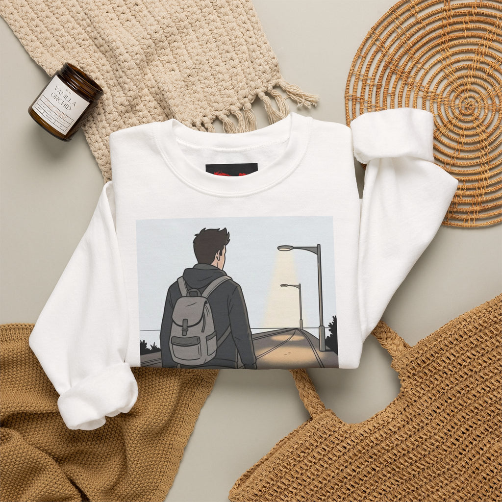Time For Me Crewneck Sweatshirt — Reflective Teen Backpacker Graphic