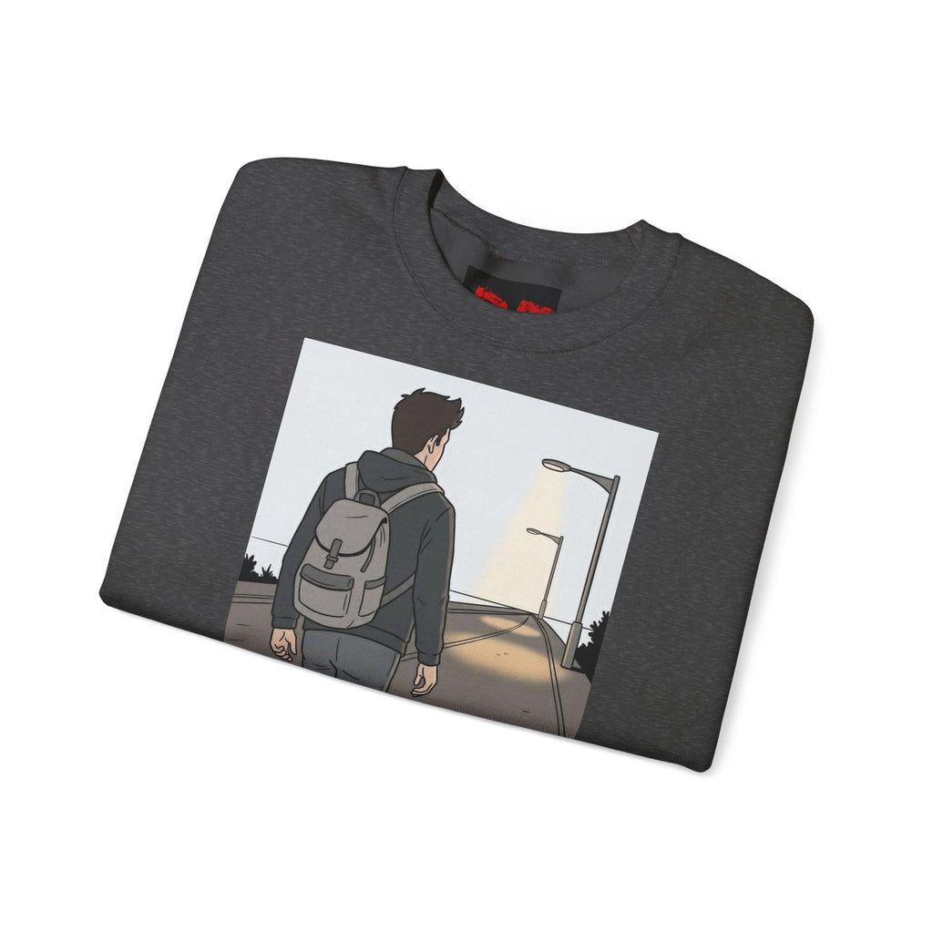 Time For Me Crewneck Sweatshirt — Reflective Teen Backpacker Graphic
