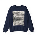 Crewneck Sweatshirt with Vintage Ghost Town Illustration — Western Desert Landscape Pullover