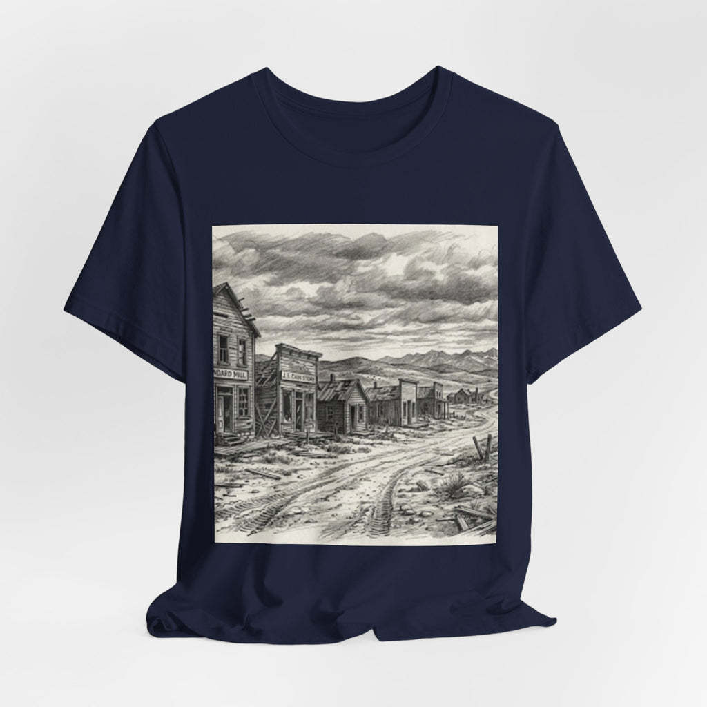 Western Ghost Town Sketch T‑Shirt — Vintage Old West Illustration Tee