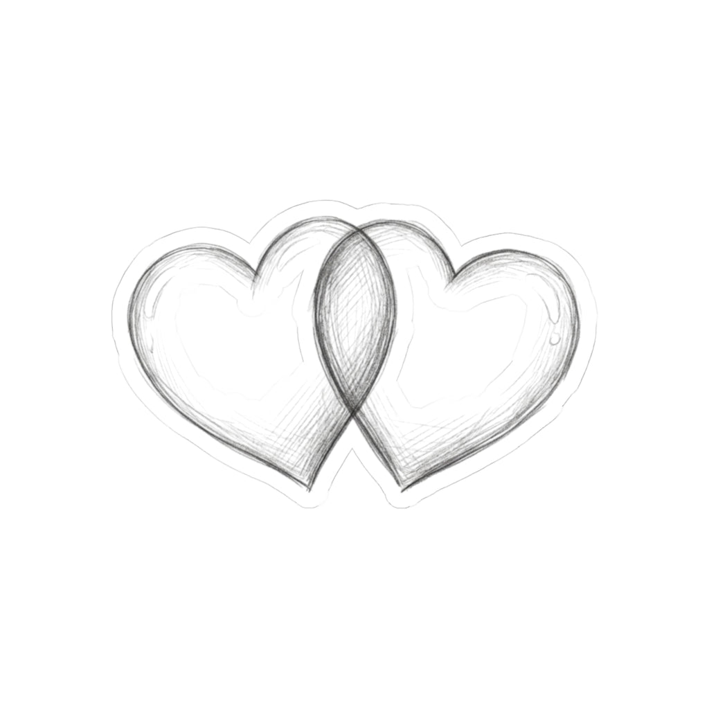 Overlapping Hearts Kiss-Cut Sticker — Minimal Hand-Drawn Double Heart Decal