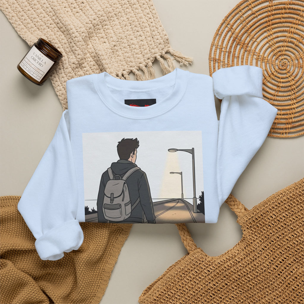 Time For Me Crewneck Sweatshirt — Reflective Teen Backpacker Graphic