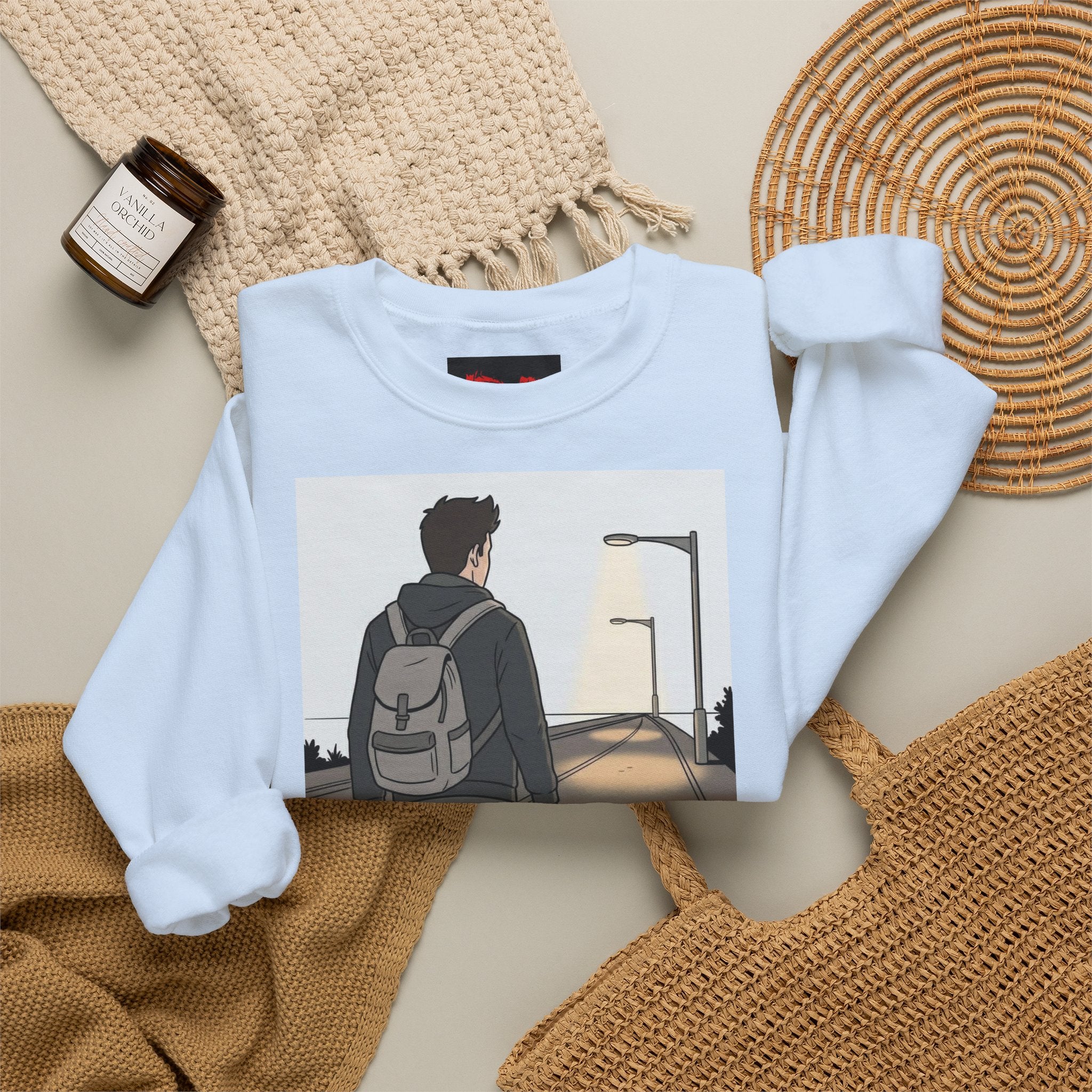 Time For Me Crewneck Sweatshirt — Reflective Teen Backpacker Graphic