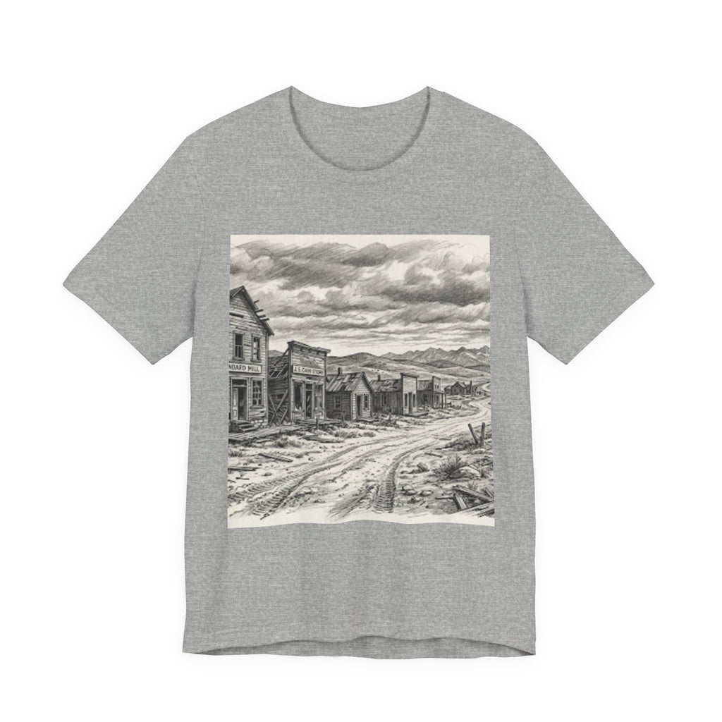 Western Ghost Town Sketch T‑Shirt — Vintage Old West Illustration Tee