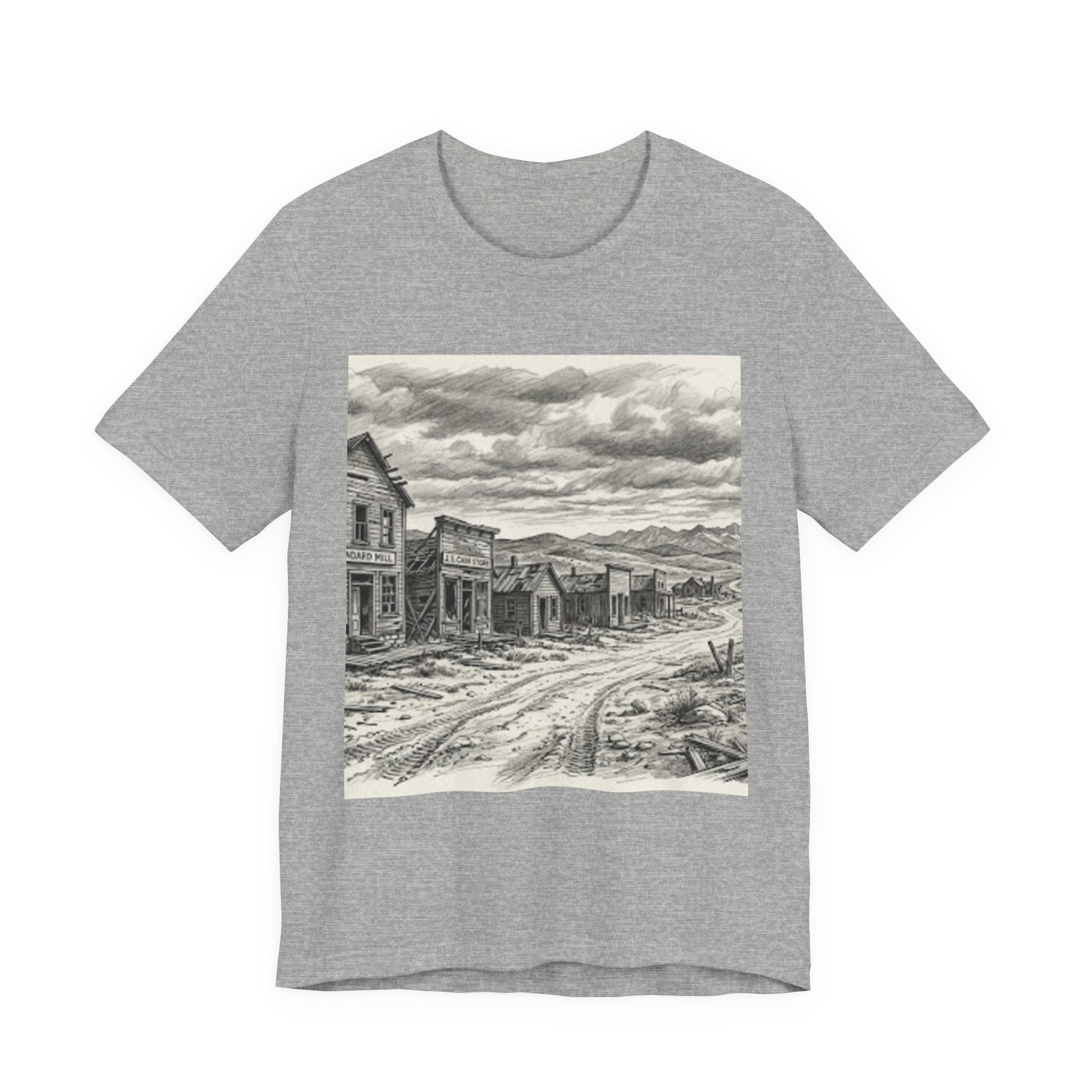 Western Ghost Town Sketch T‑Shirt — Vintage Old West Illustration Tee