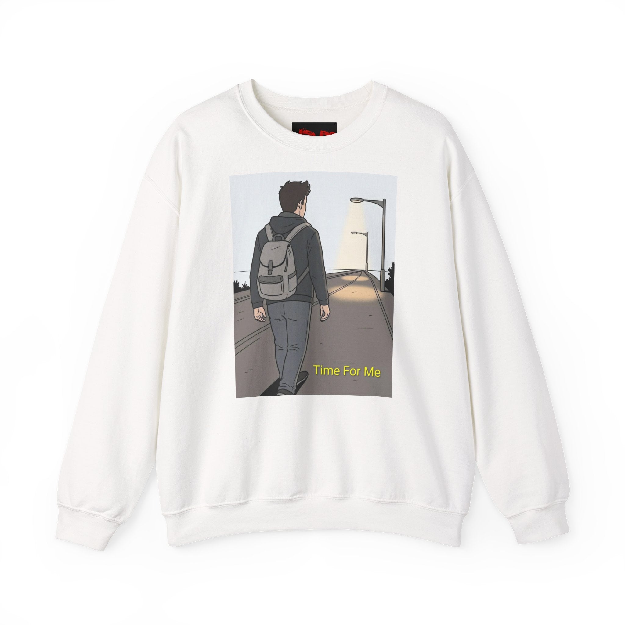 Time For Me Crewneck Sweatshirt — Reflective Teen Backpacker Graphic