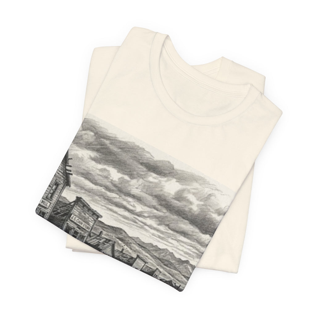 Western Ghost Town Sketch T‑Shirt — Vintage Old West Illustration Tee