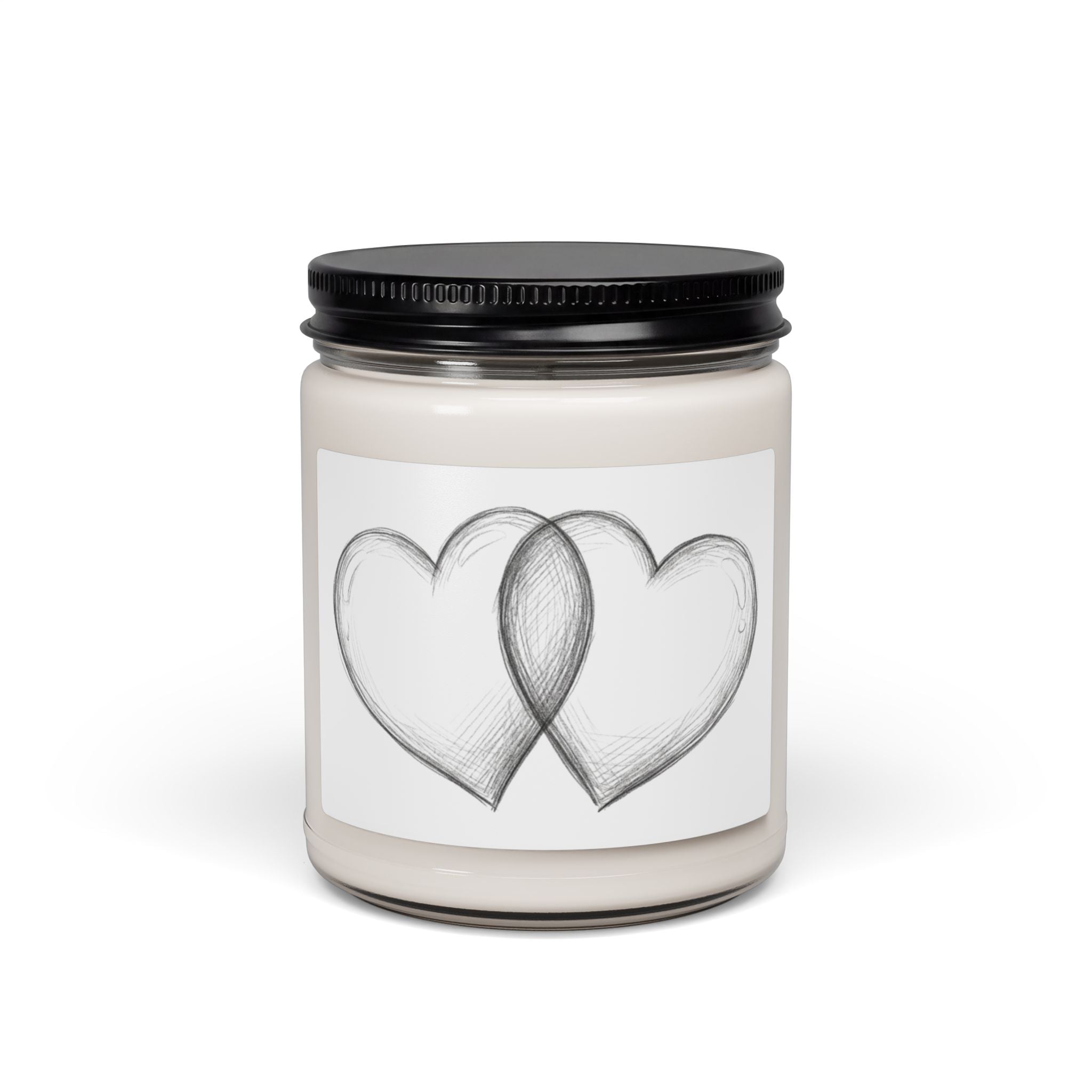 Soy Candle — Hand-Drawn Interlocking Hearts Scented Candle, 9oz (Romantic Gift)