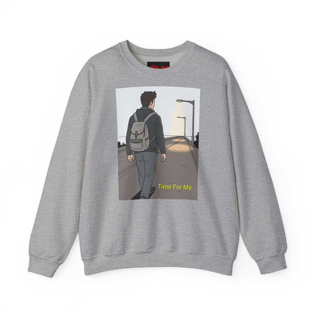 Time For Me Crewneck Sweatshirt — Reflective Teen Backpacker Graphic
