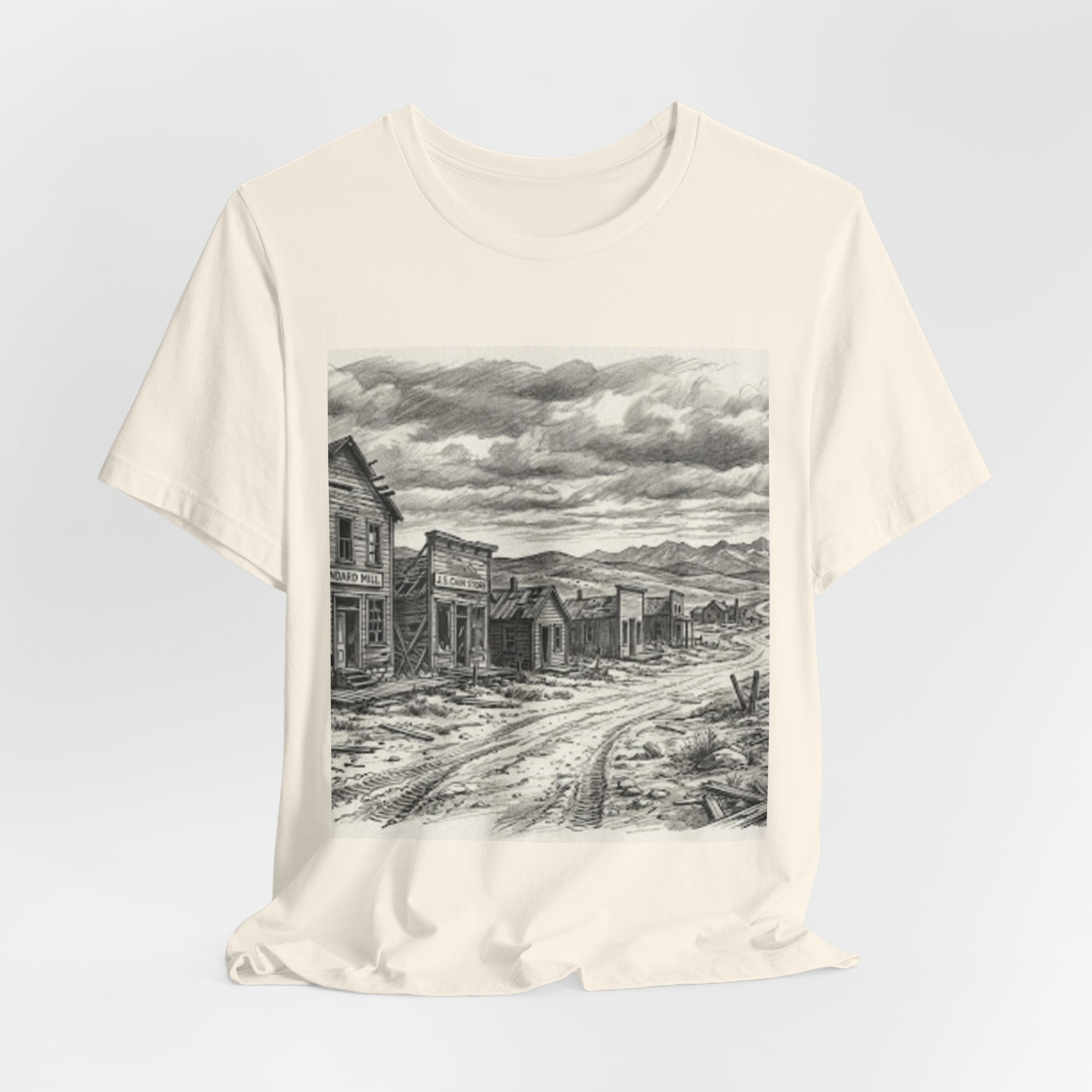 Western Ghost Town Sketch T‑Shirt — Vintage Old West Illustration Tee