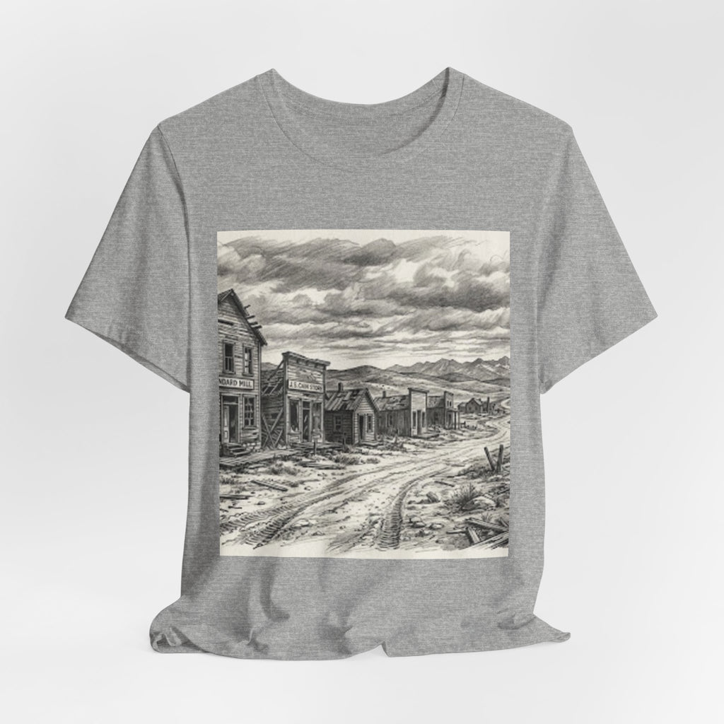 Western Ghost Town Sketch T‑Shirt — Vintage Old West Illustration Tee