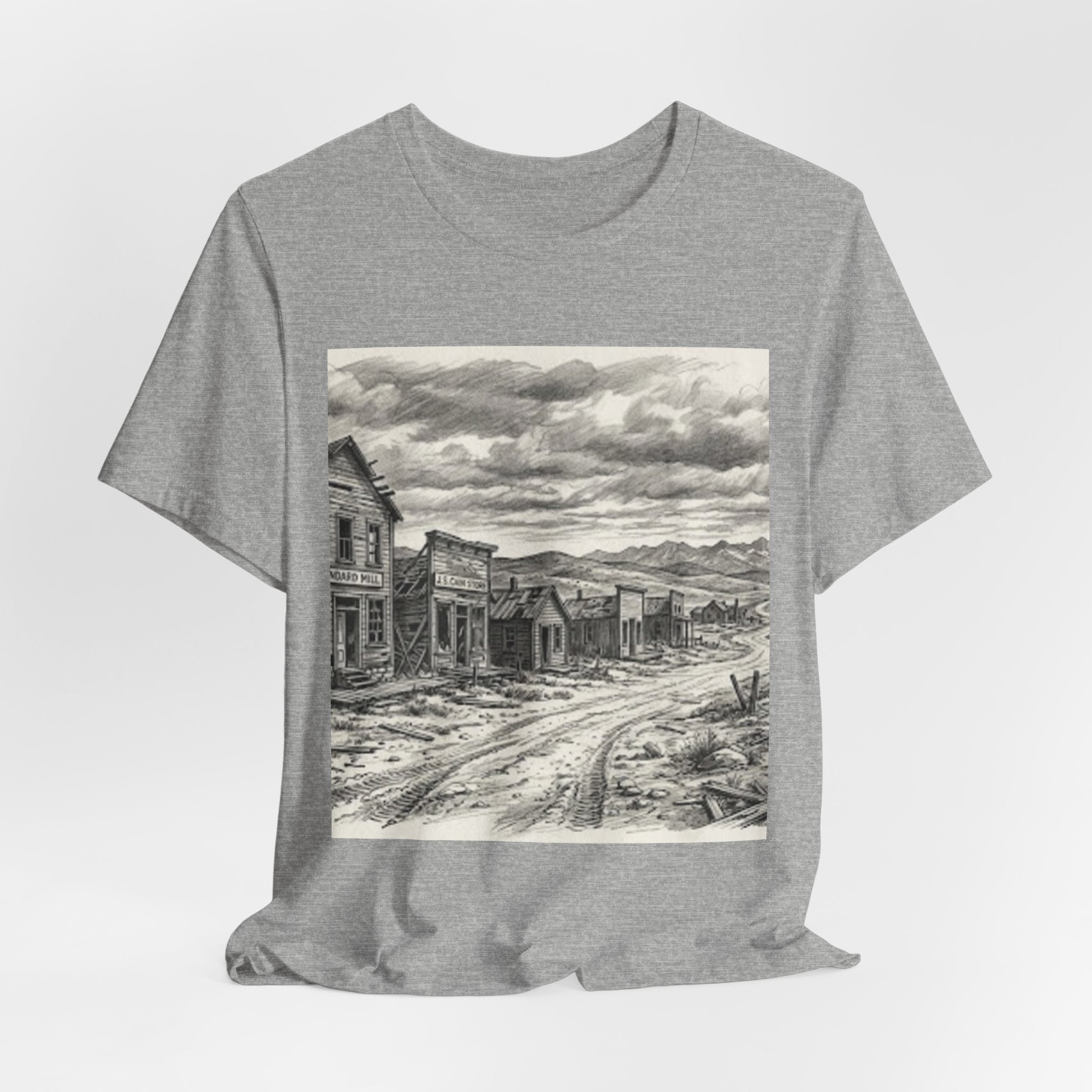 Western Ghost Town Sketch T‑Shirt — Vintage Old West Illustration Tee