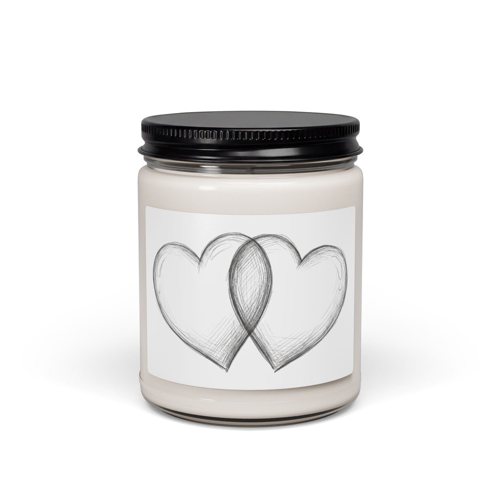 Soy Candle — Hand-Drawn Interlocking Hearts Scented Candle, 9oz (Romantic Gift)