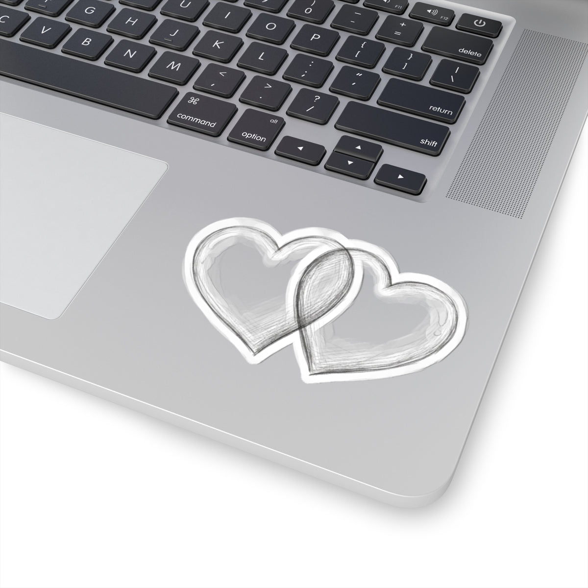 Overlapping Hearts Kiss-Cut Sticker — Minimal Hand-Drawn Double Heart Decal