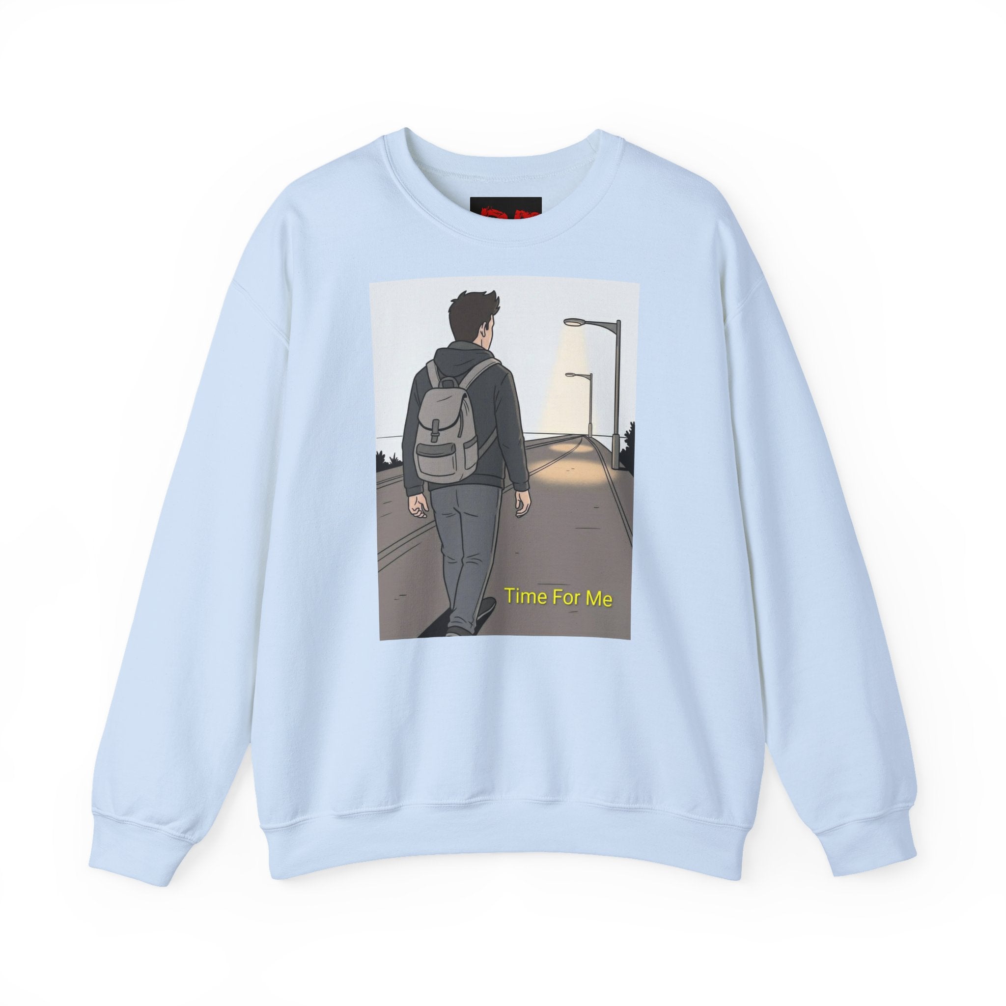 Time For Me Crewneck Sweatshirt — Reflective Teen Backpacker Graphic