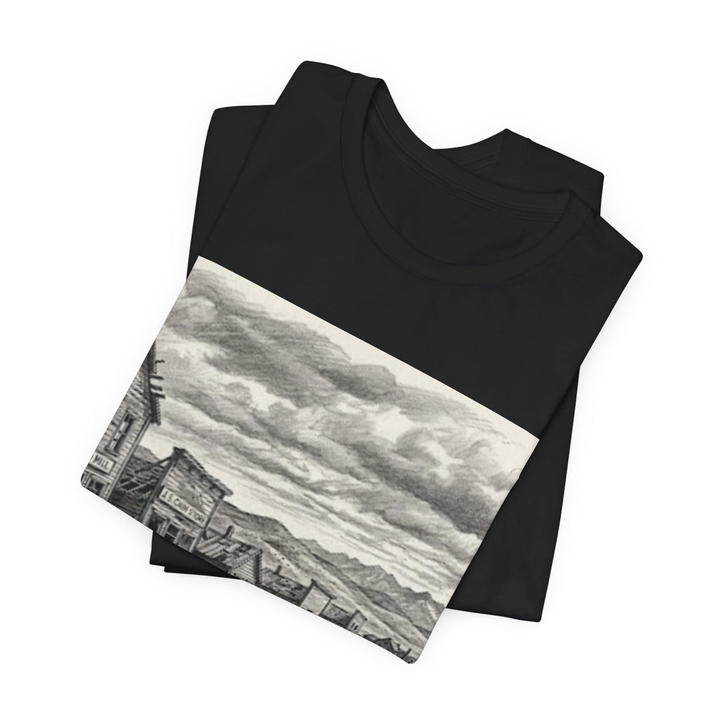 Western Ghost Town Sketch T‑Shirt — Vintage Old West Illustration Tee