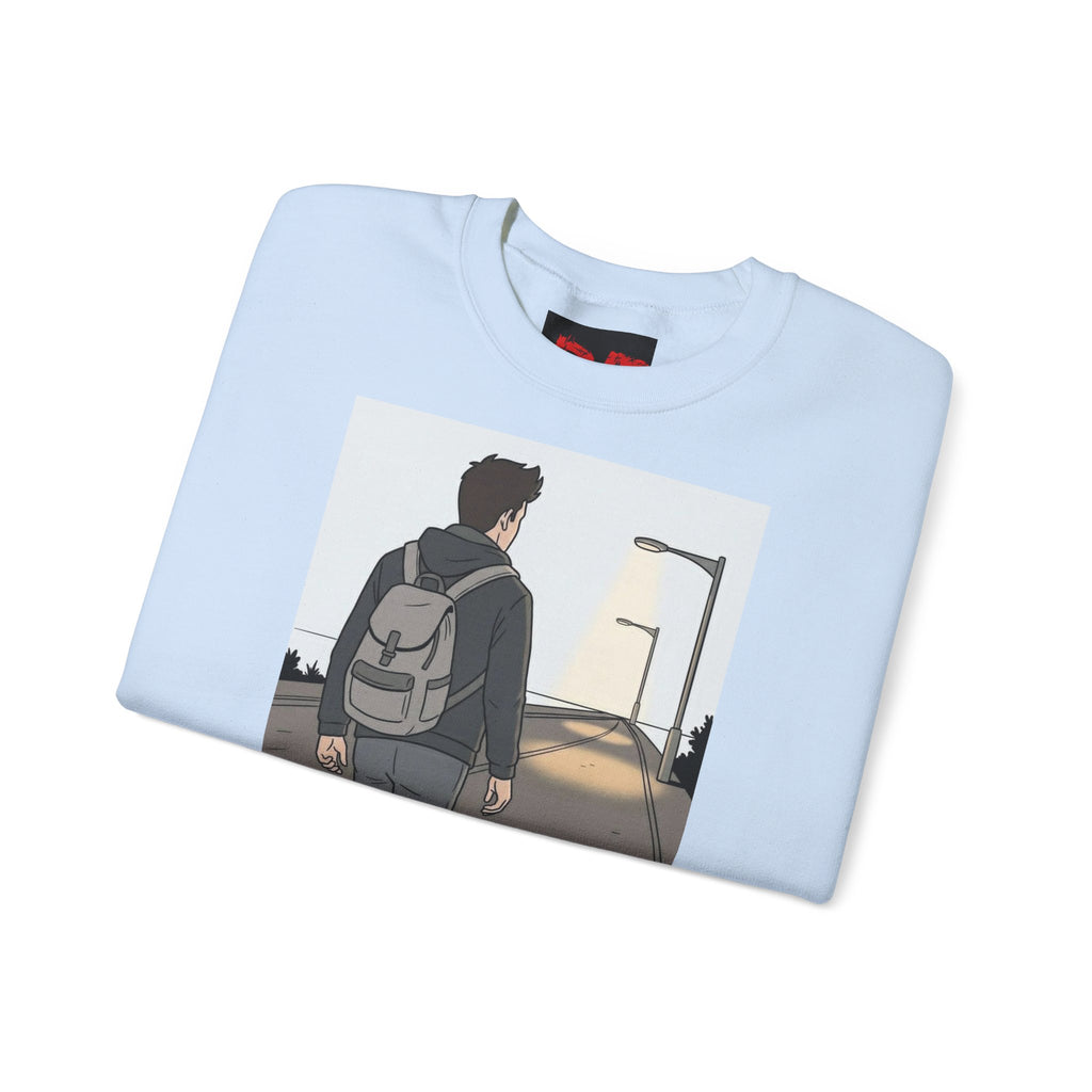 Time For Me Crewneck Sweatshirt — Reflective Teen Backpacker Graphic