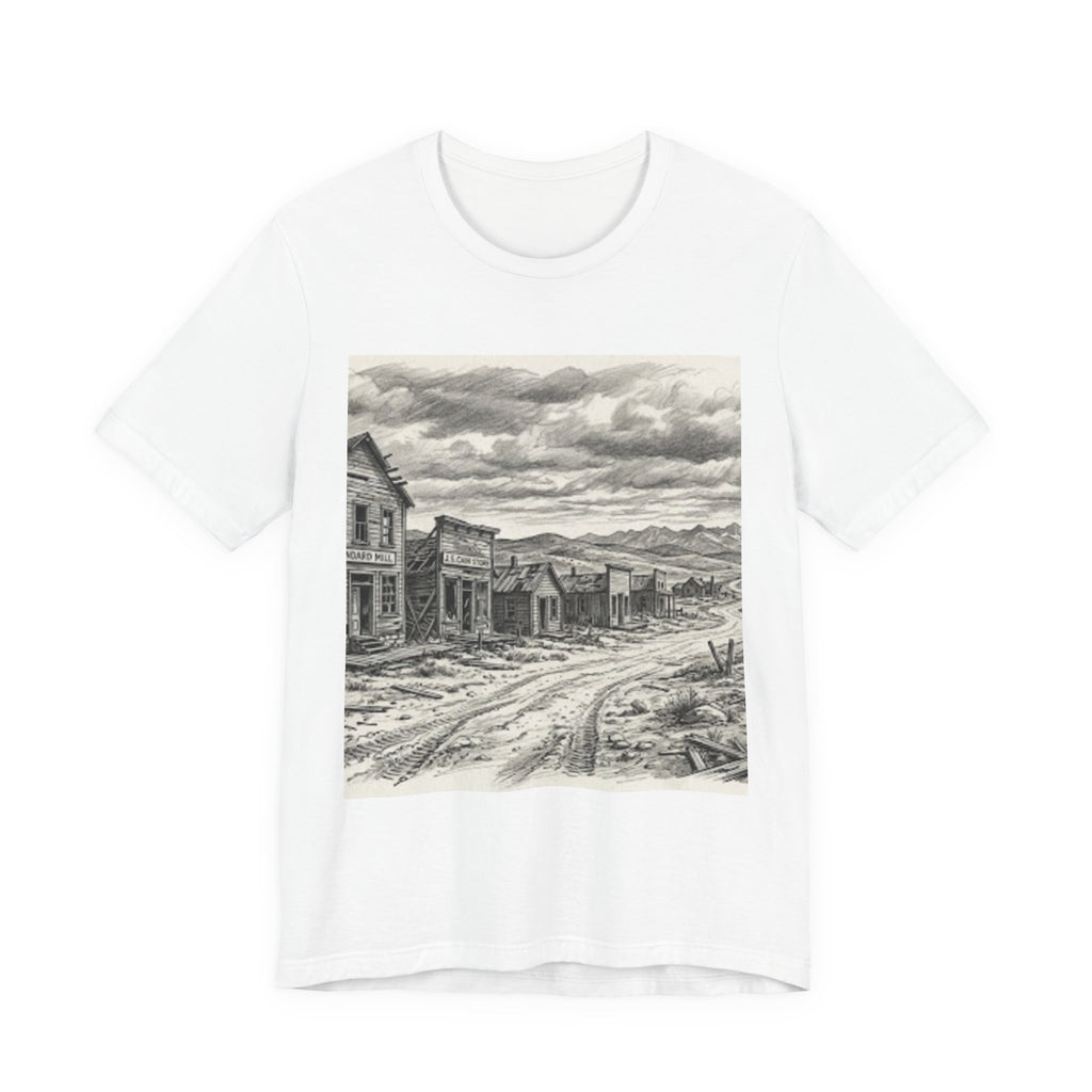 Western Ghost Town Sketch T‑Shirt — Vintage Old West Illustration Tee