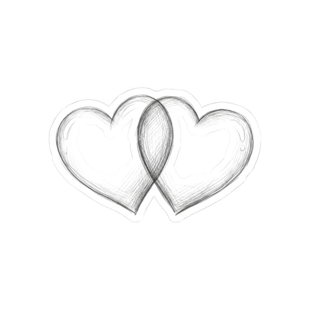 Overlapping Hearts Kiss-Cut Sticker — Minimal Hand-Drawn Double Heart Decal