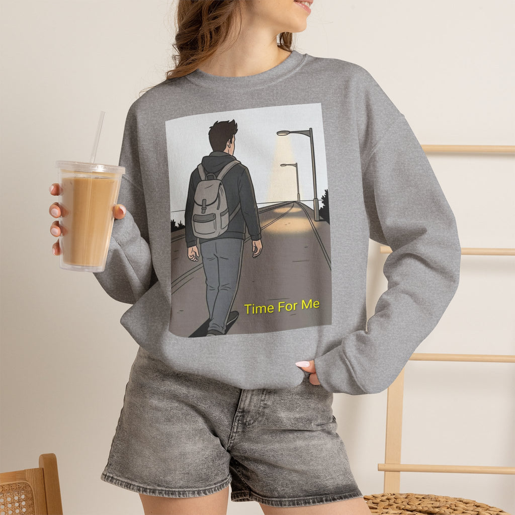 Time For Me Crewneck Sweatshirt — Reflective Teen Backpacker Graphic
