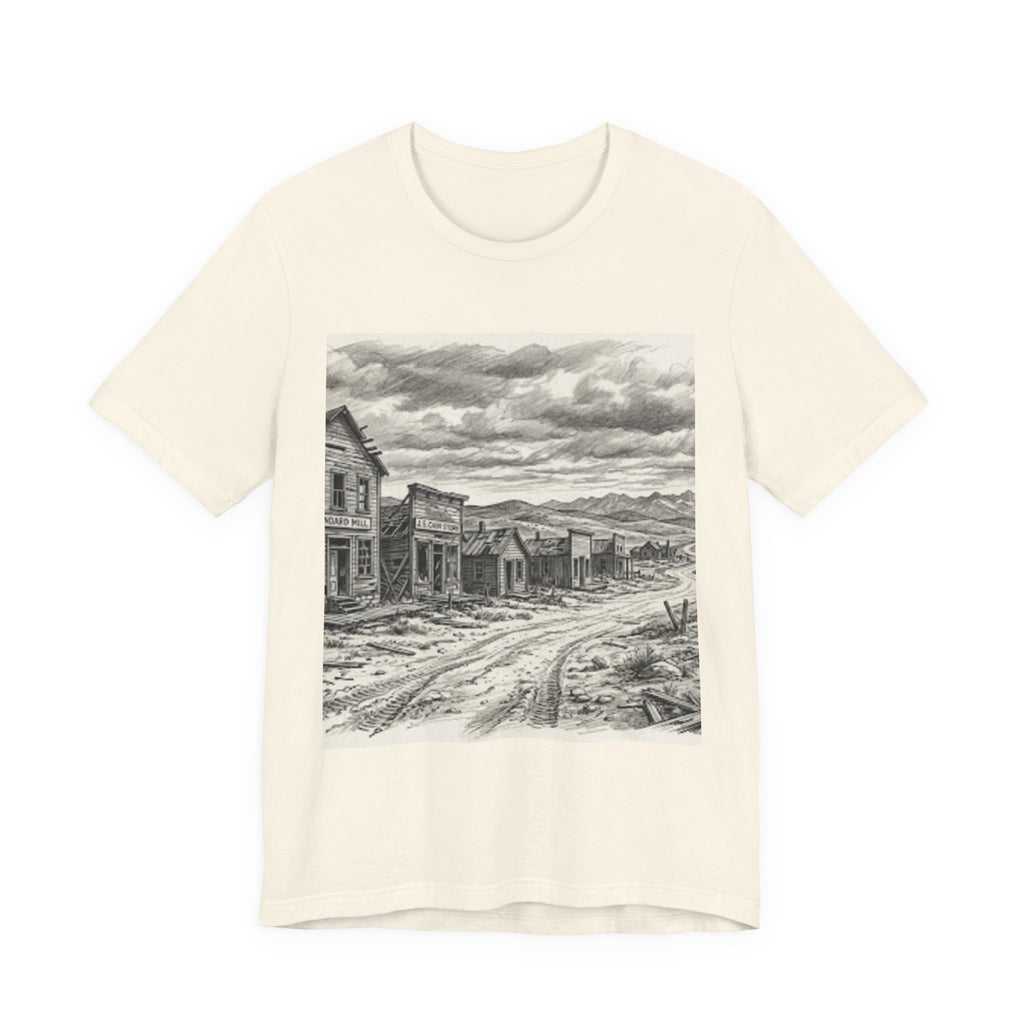 Western Ghost Town Sketch T‑Shirt — Vintage Old West Illustration Tee