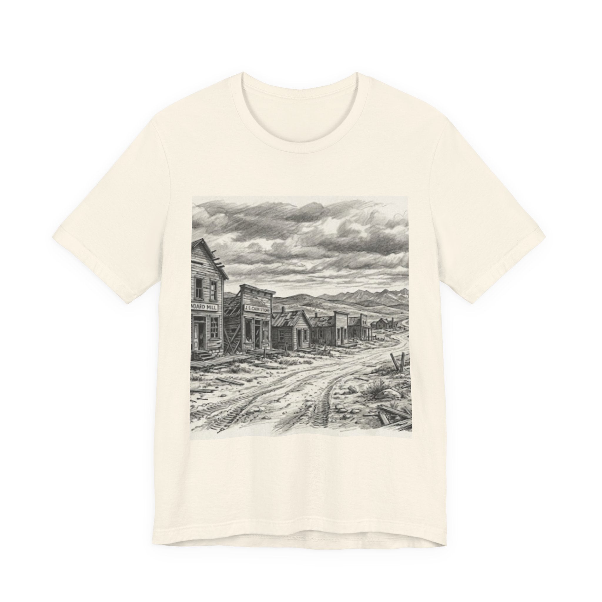 Western Ghost Town Sketch T‑Shirt — Vintage Old West Illustration Tee