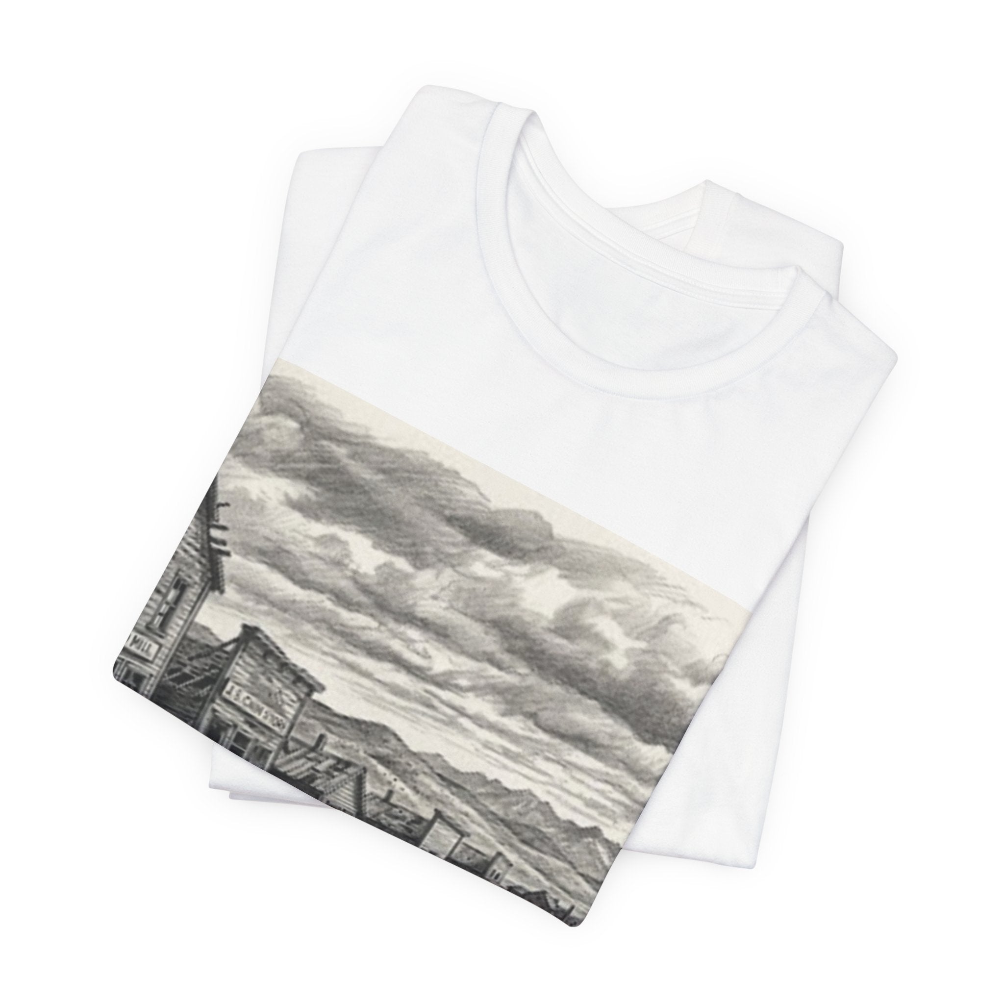 Western Ghost Town Sketch T‑Shirt — Vintage Old West Illustration Tee