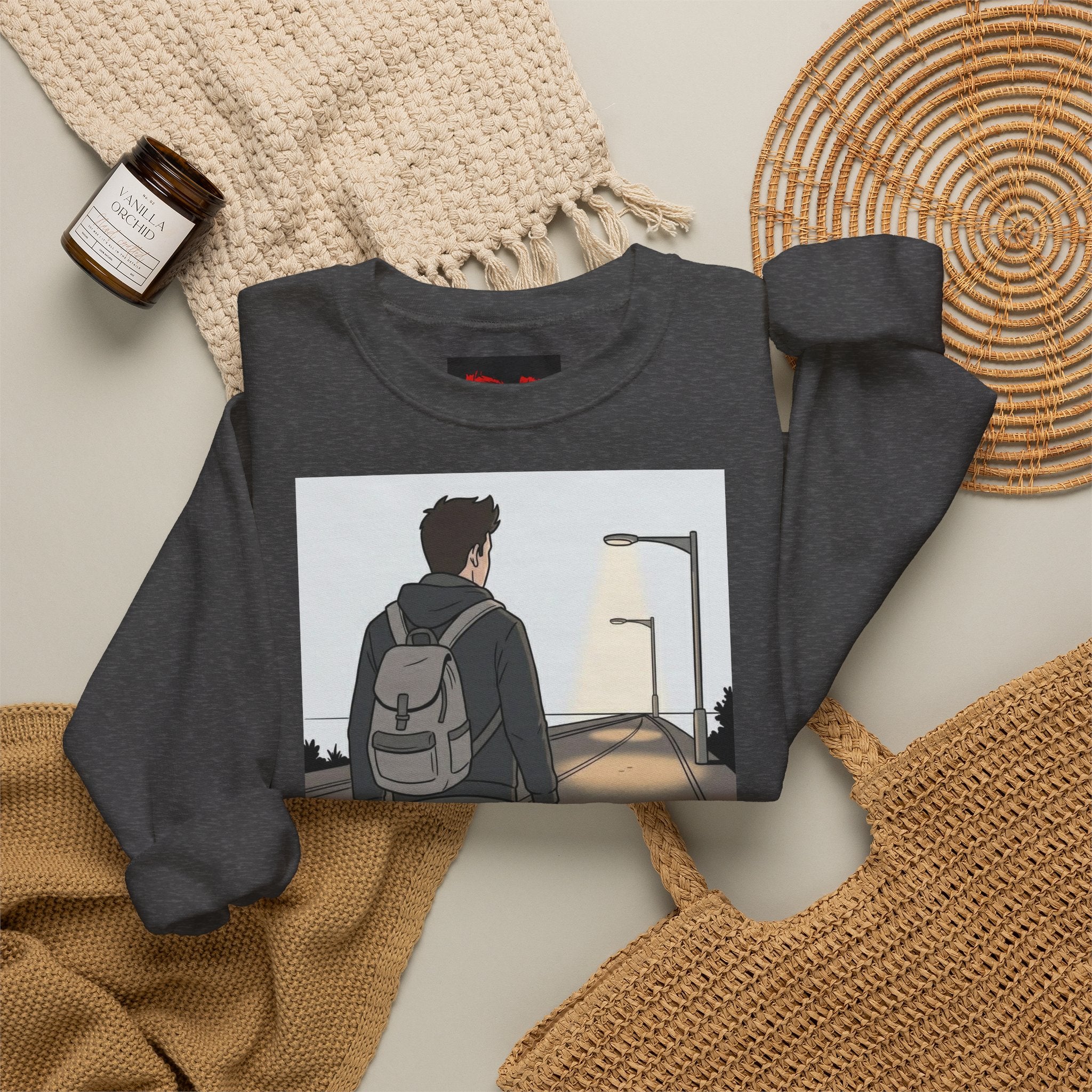 Time For Me Crewneck Sweatshirt — Reflective Teen Backpacker Graphic
