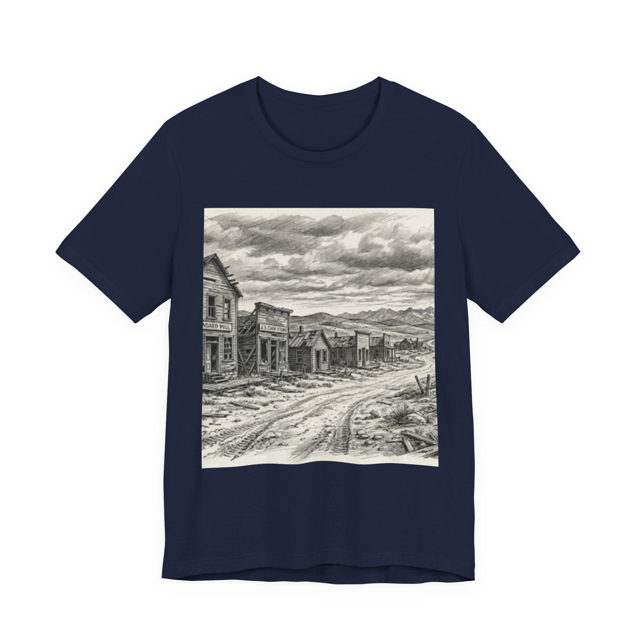 Western Ghost Town Sketch T‑Shirt — Vintage Old West Illustration Tee